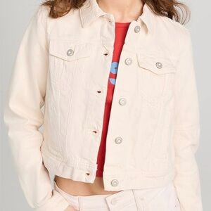 We The Free Cream Cropped small Denim Trucker Jacket